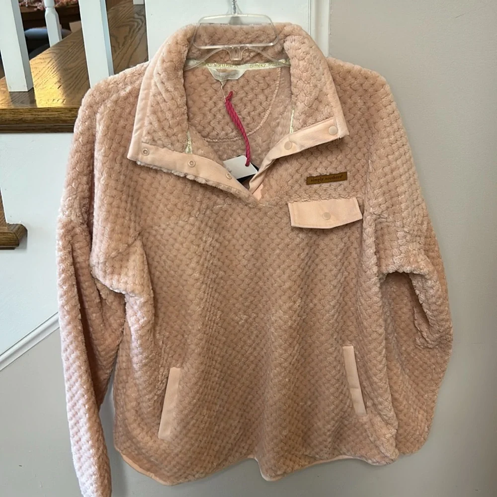 Simply Southern NEW Blush Quilted Sherpa Fleece Pullover - Picture 6 of 14